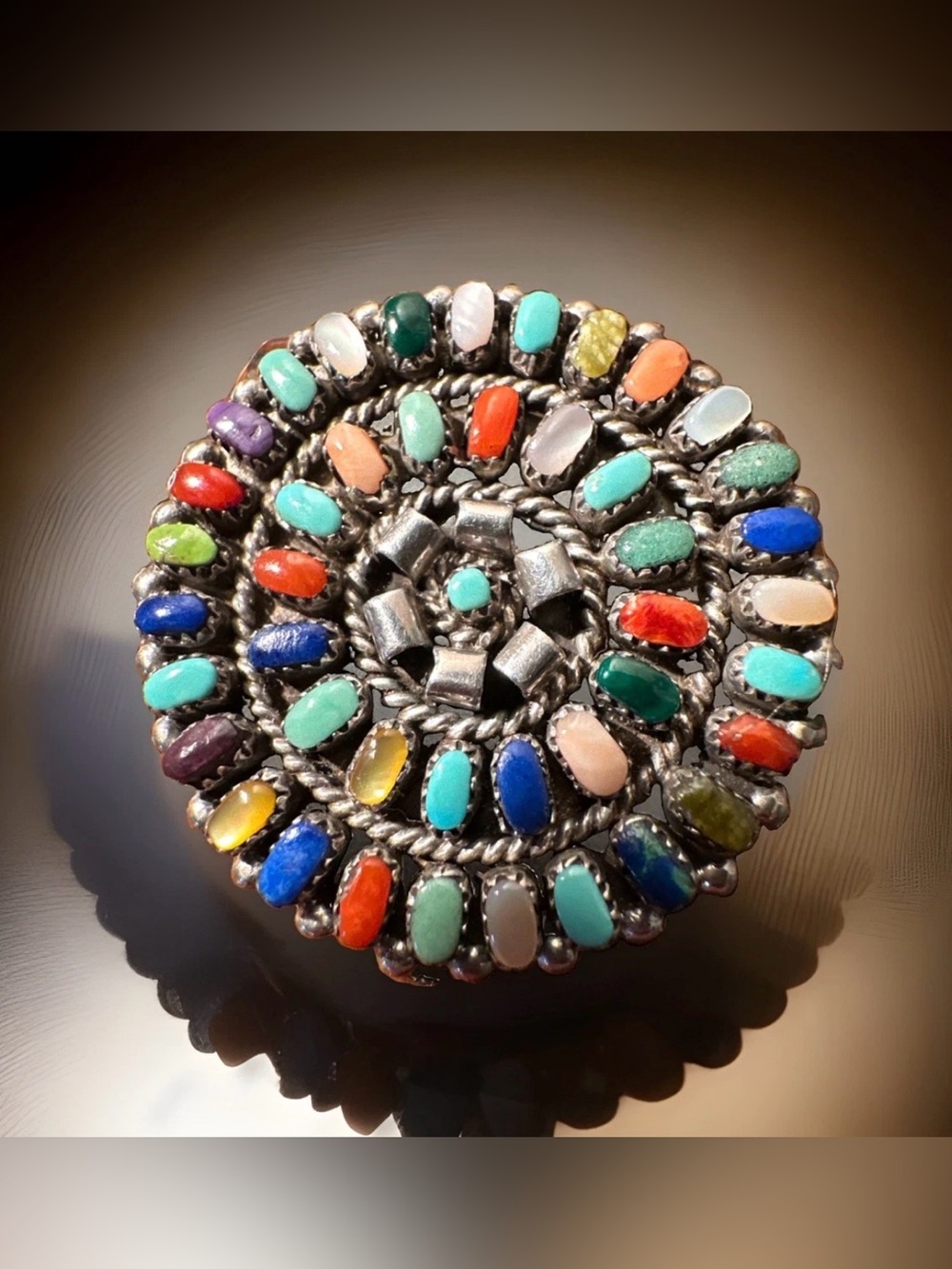 Lorraine Waatsa Zuni Sterling 925 MultiStone Pendant/brooch With Petite OvalGems